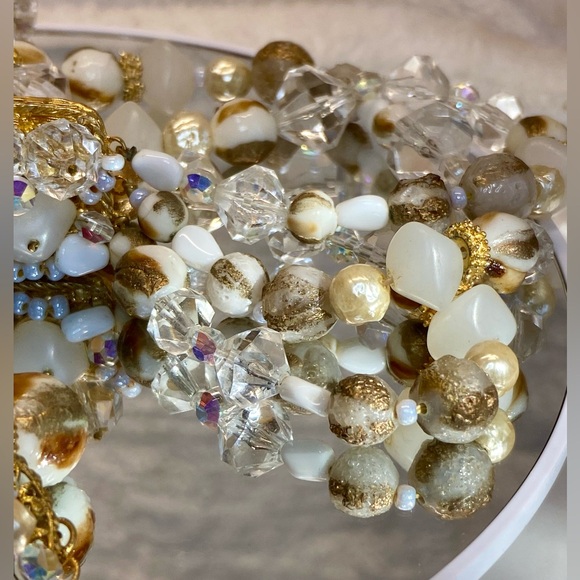 Vintage Multimedia 3 Strand Necklace and Earrings Set Glass Lucite Faux Pearl 16 - Picture 16 of 17